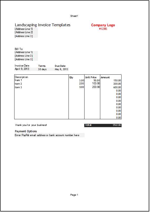 landscape invoices templates free