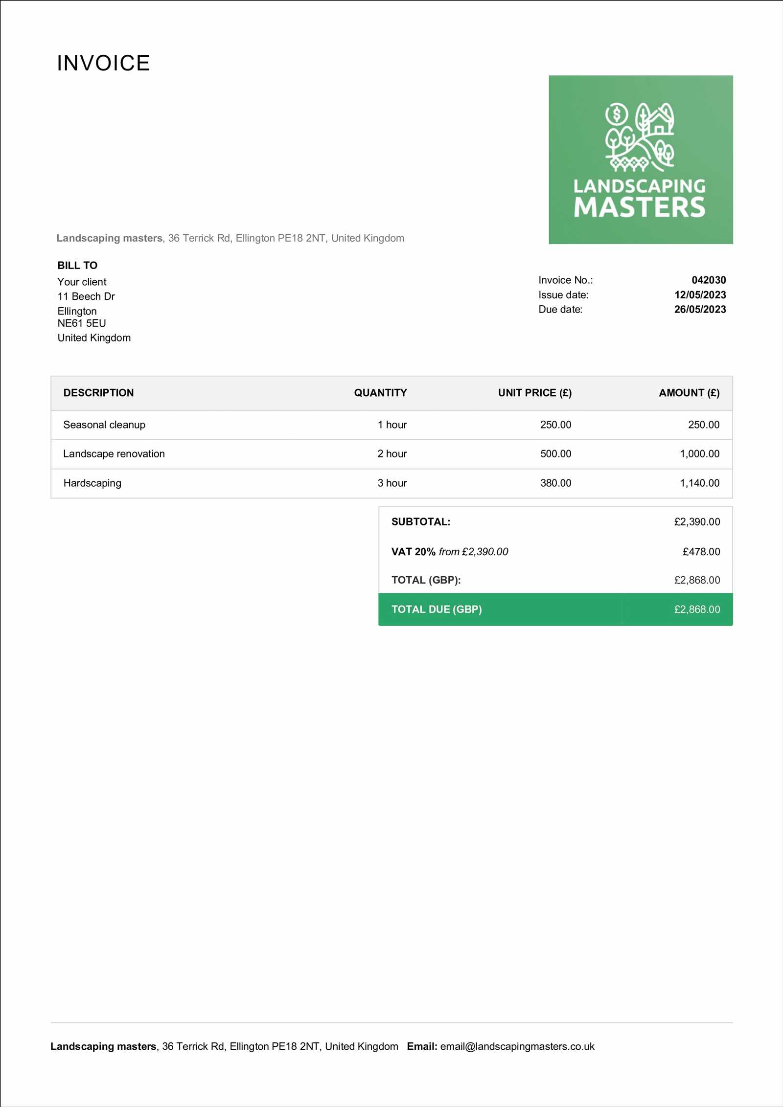 lawn service invoice template