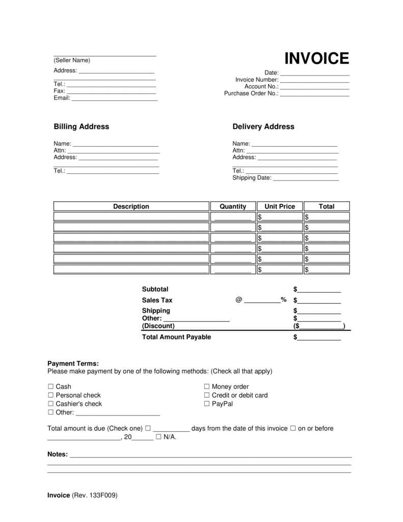 free printable blank invoice template