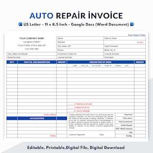 mechanic invoice template pdf