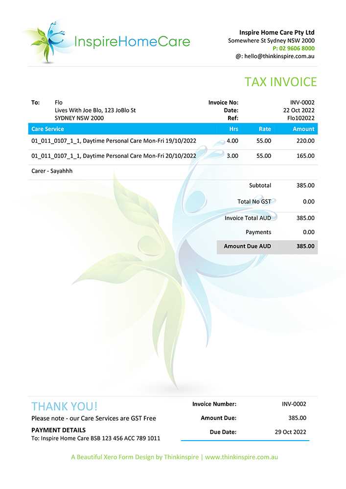 xero invoice template fields