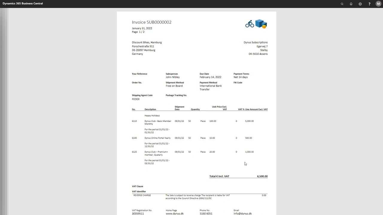 free text invoice template d365