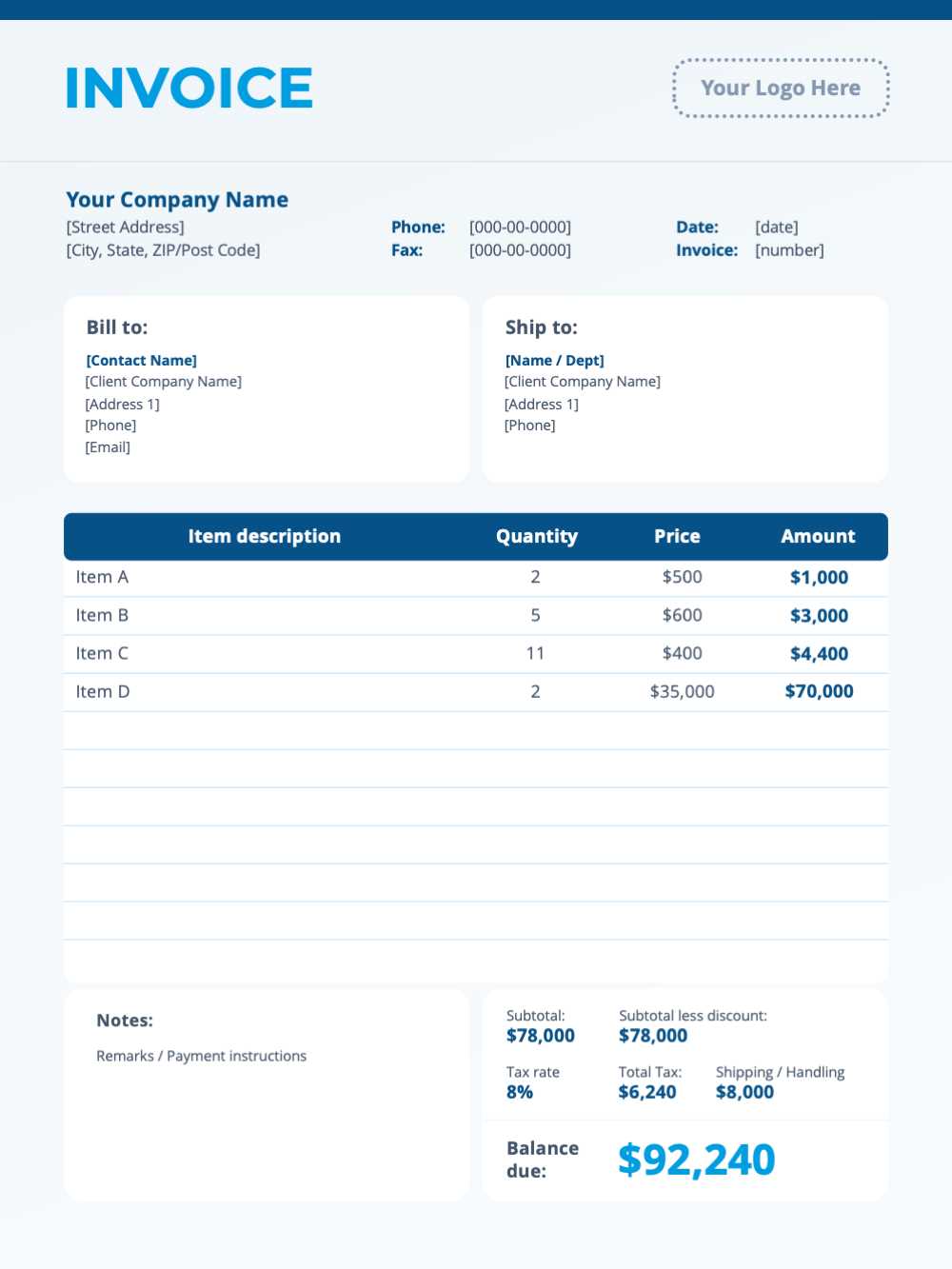 line item invoice template