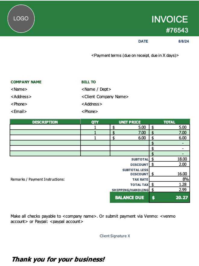 line item invoice template