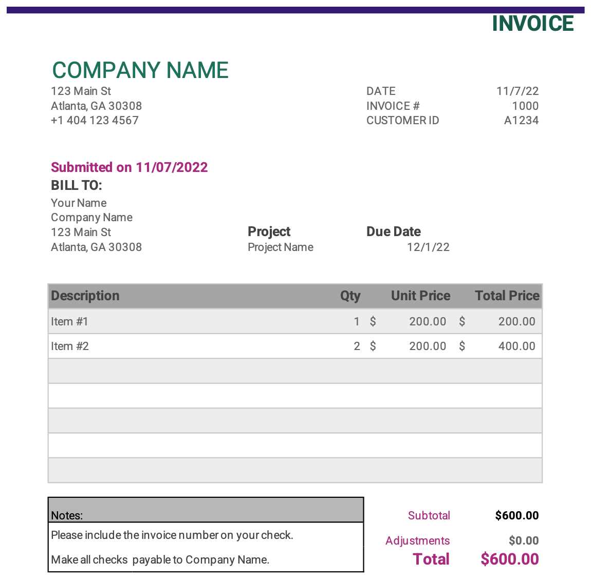 microsoft invoice template