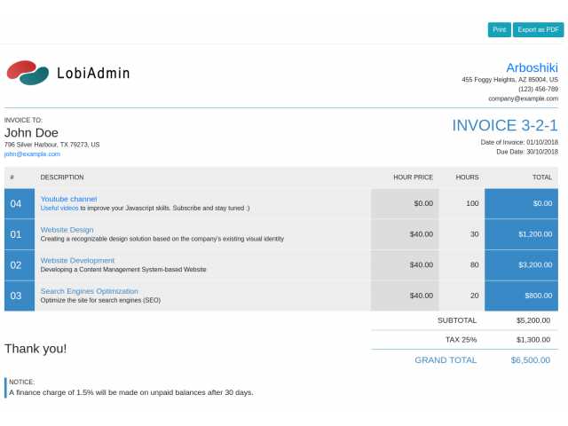 invoice html template bootstrap