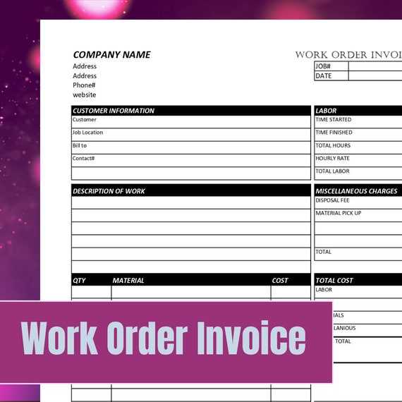 work order invoice template excel