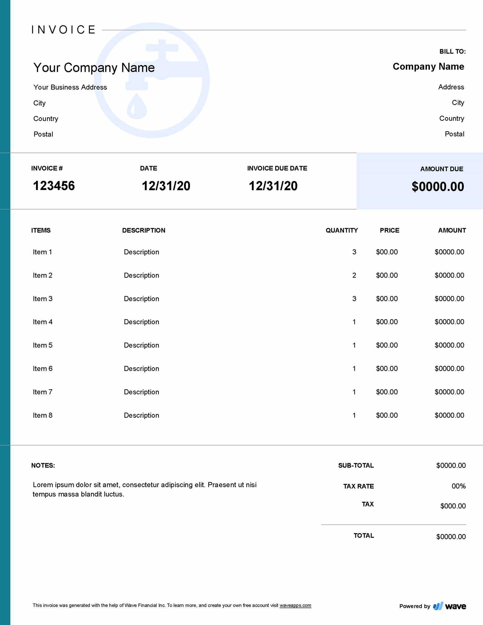 invoice template for plumbing services