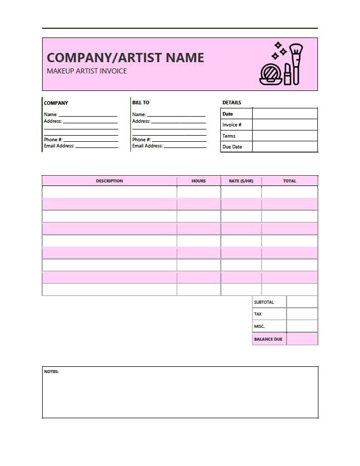 makeup invoice template