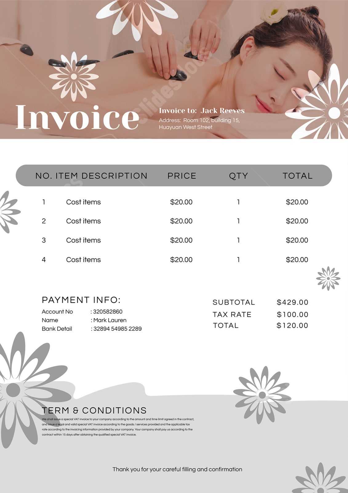 massage invoice template free