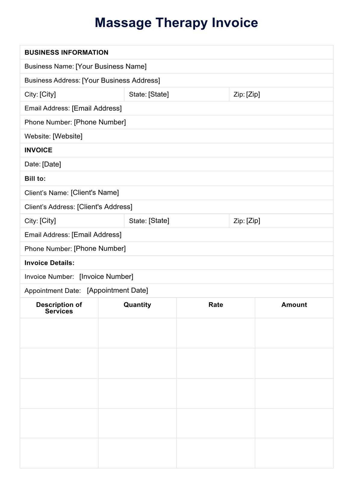 massage therapist invoice template