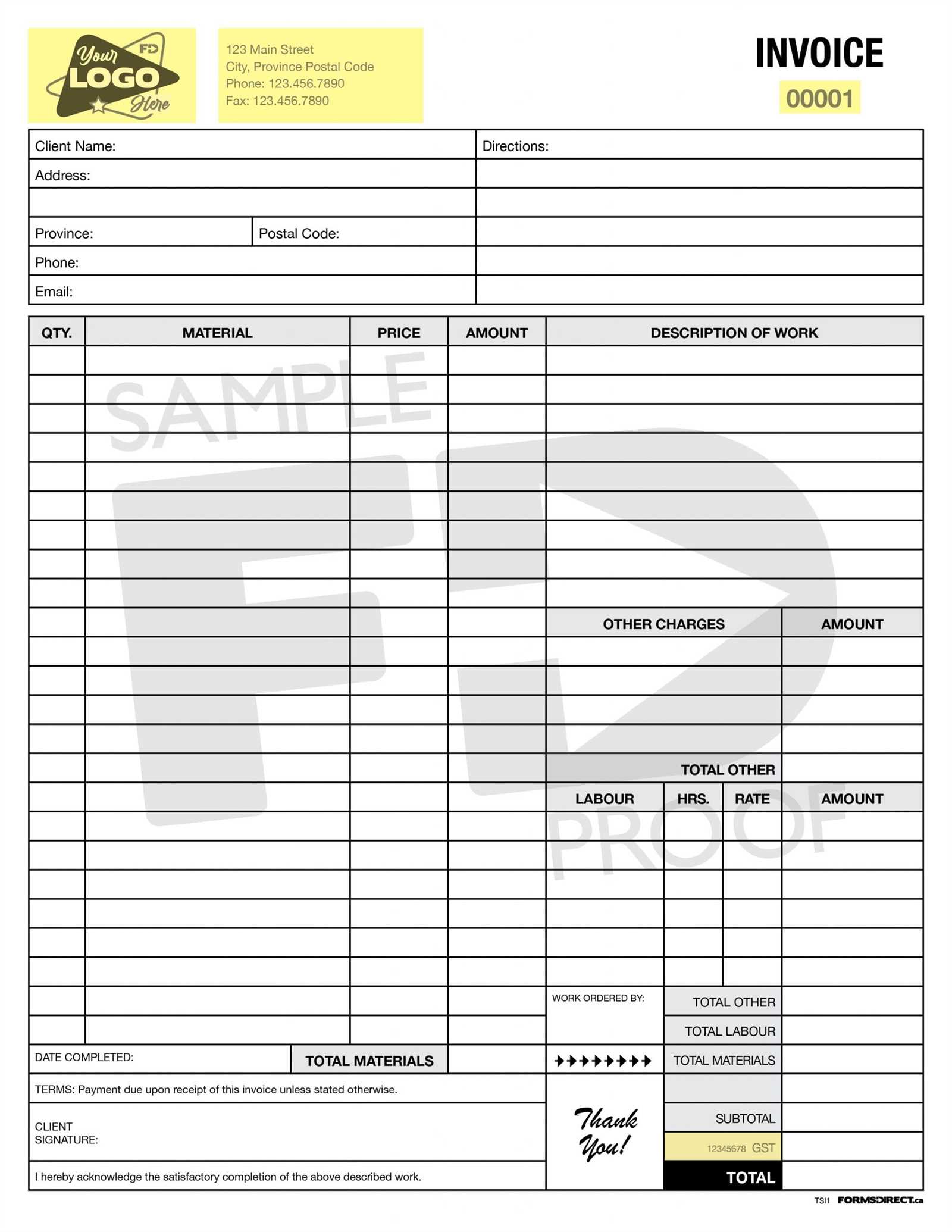 material invoice template