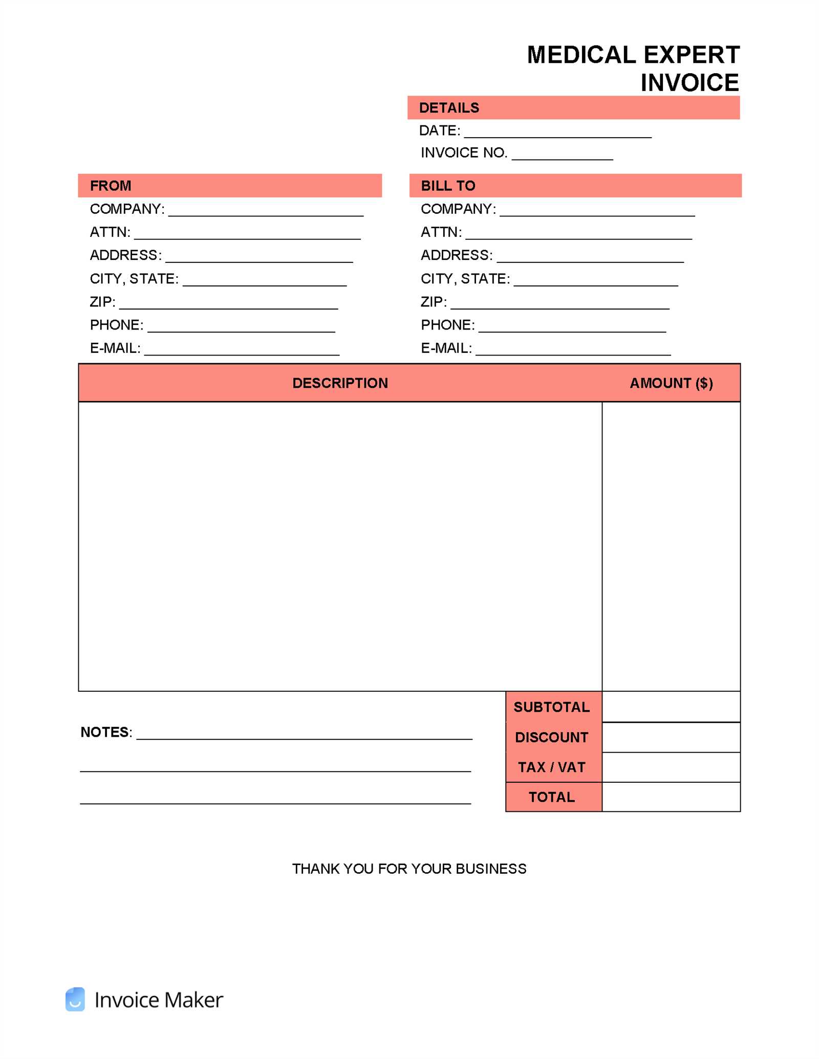 medical expert witness invoice template