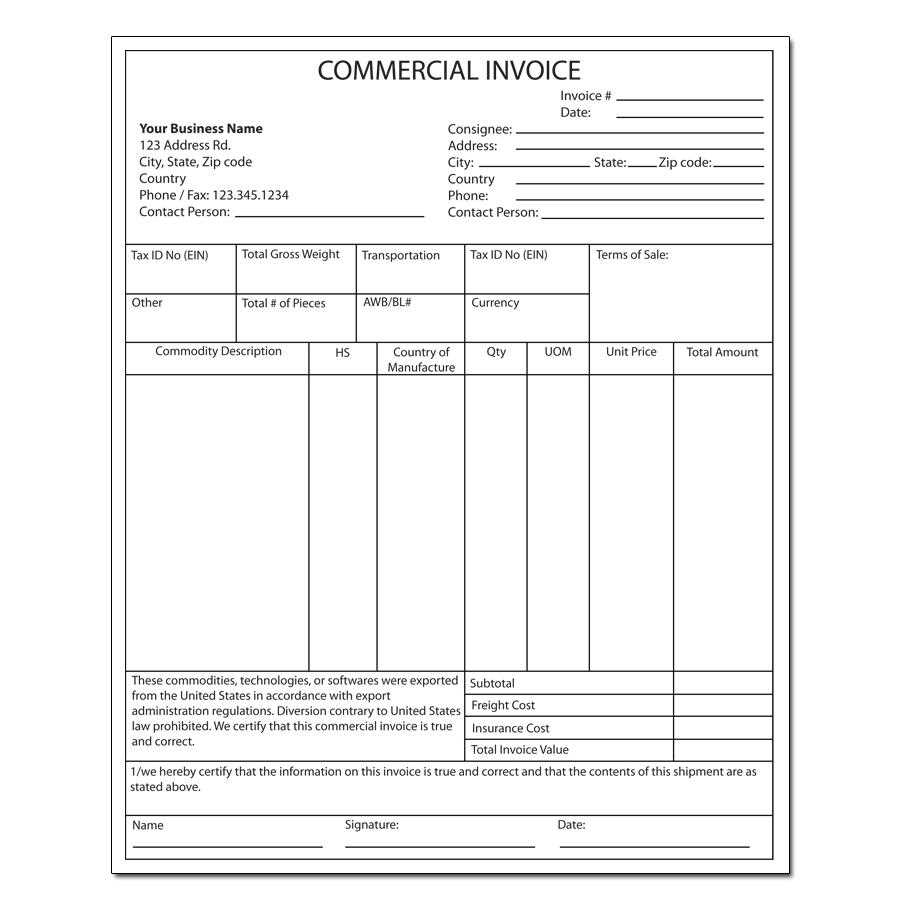 packing list invoice template