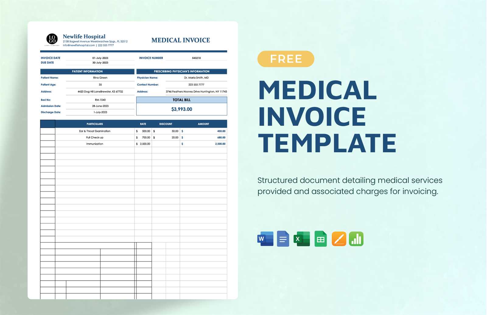 medical invoice template excel