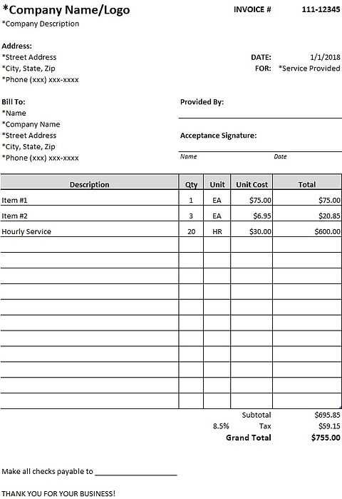 construction invoice templates