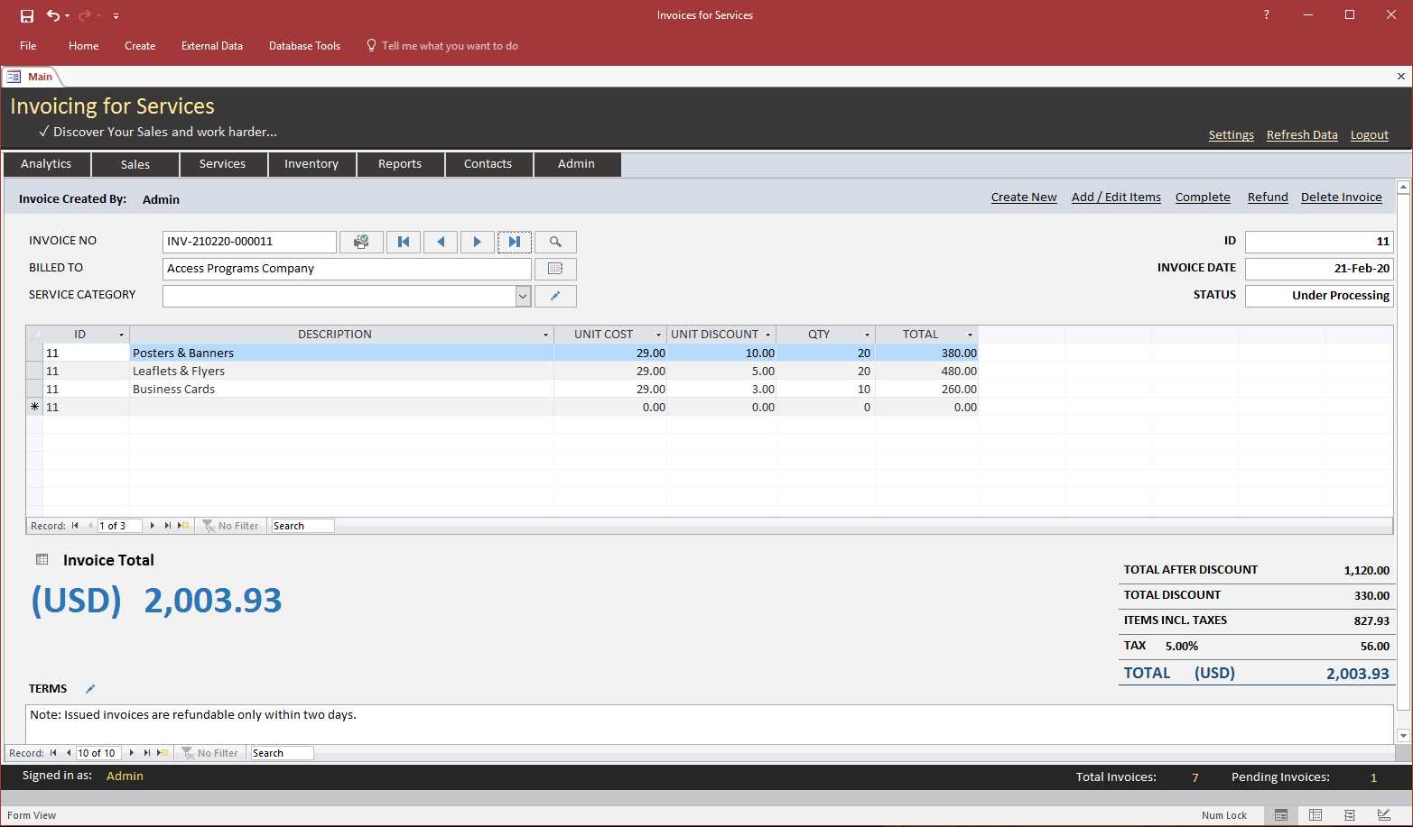 microsoft access invoice template free