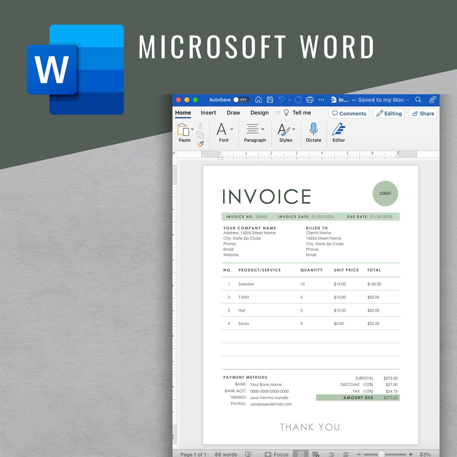 microsoft word invoice template for mac