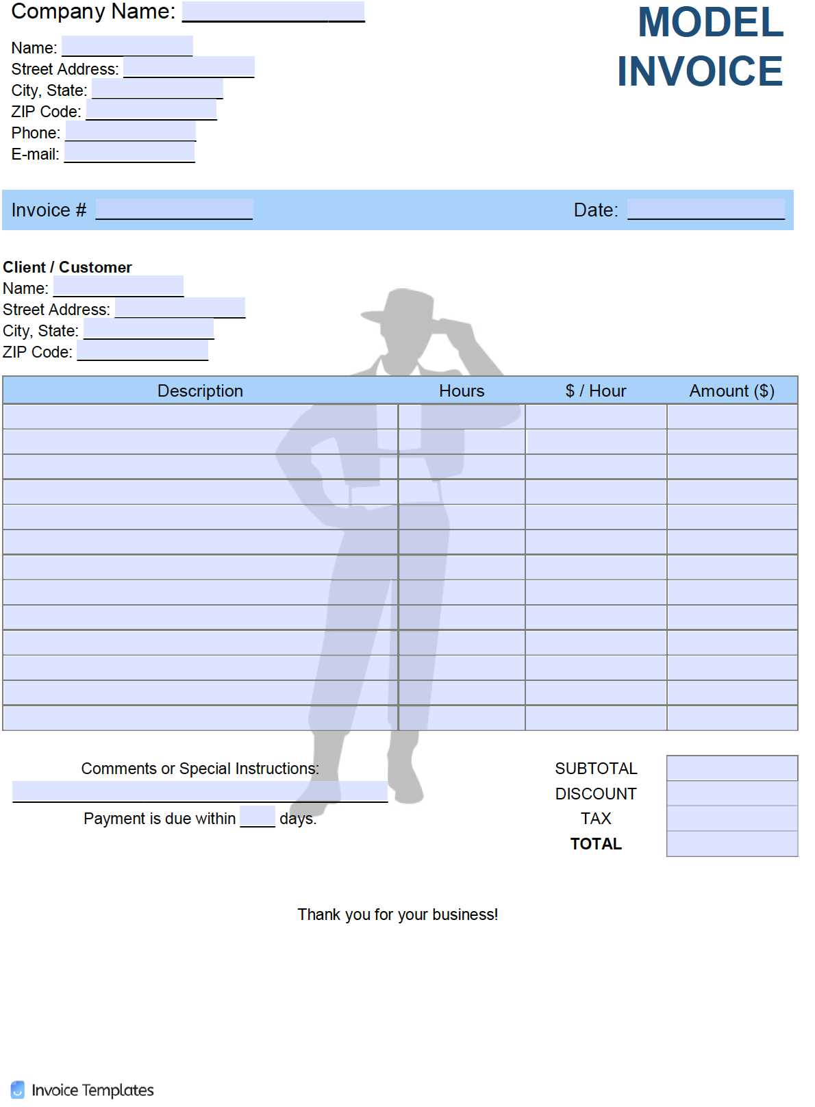 modeling invoice template