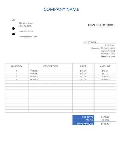 home repair invoice template