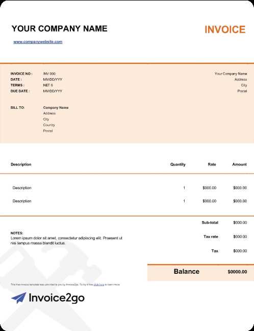 monthly payment invoice template