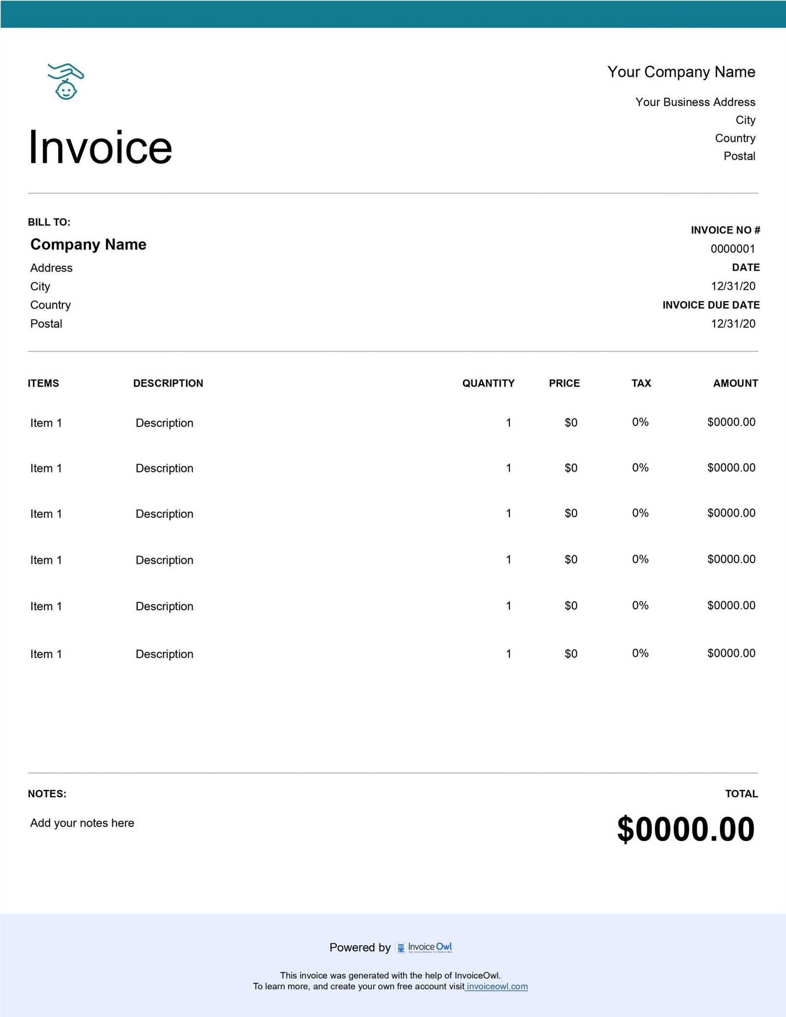child care invoice template free