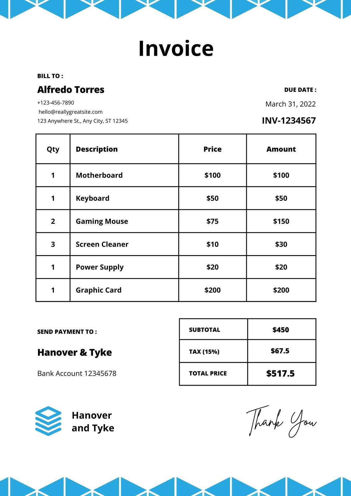 moving company invoice template