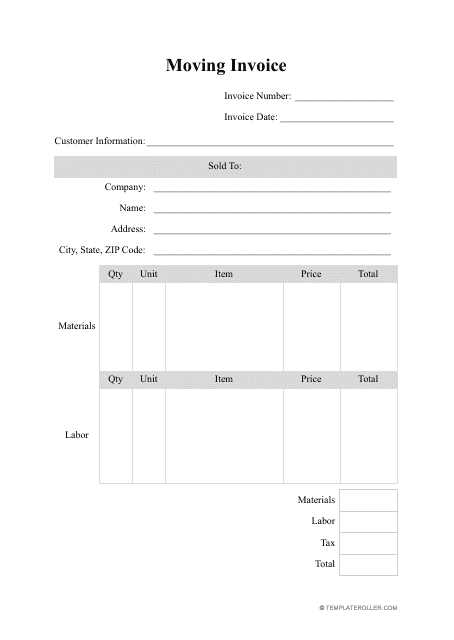 moving company invoice template