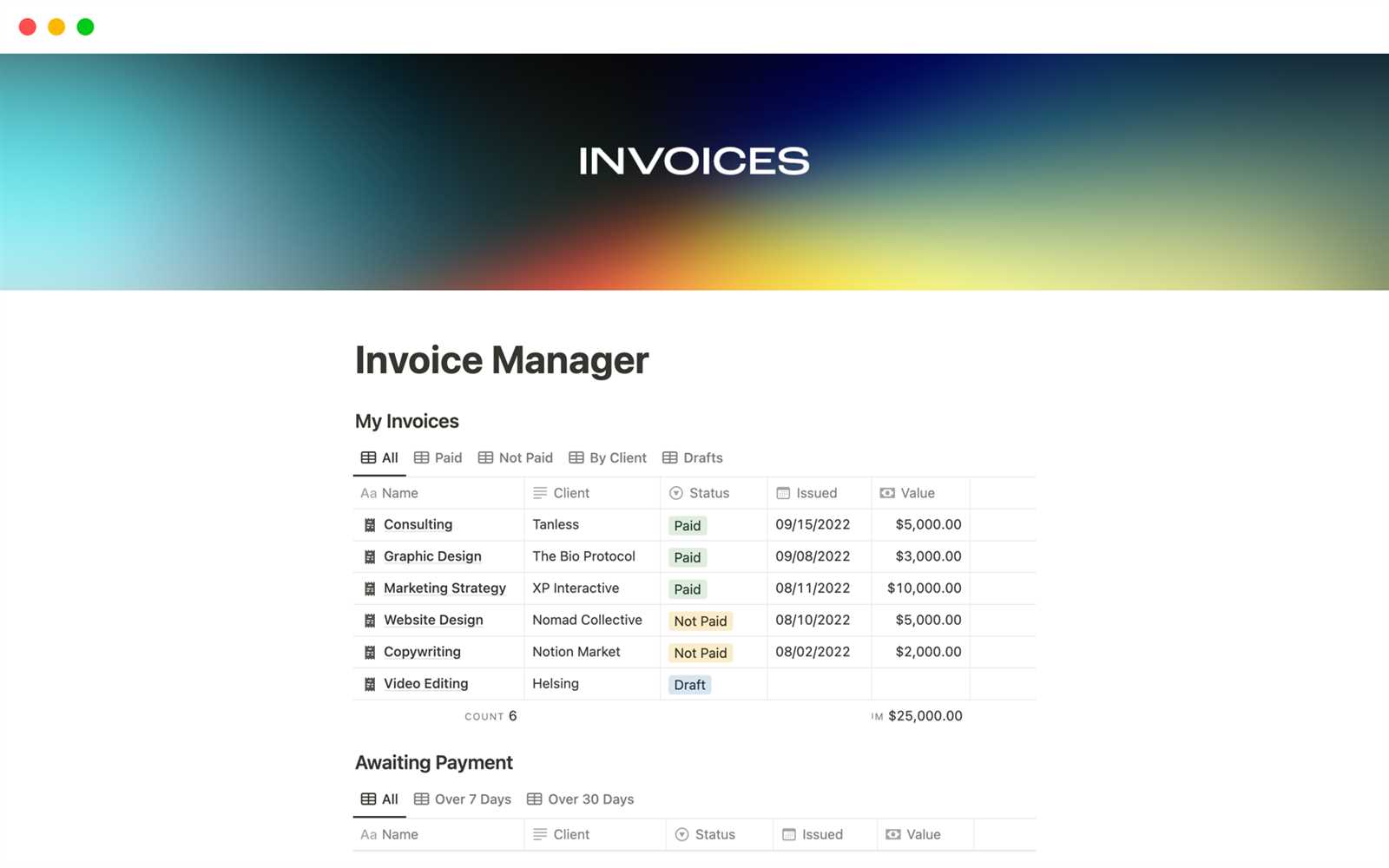 invoice template notion