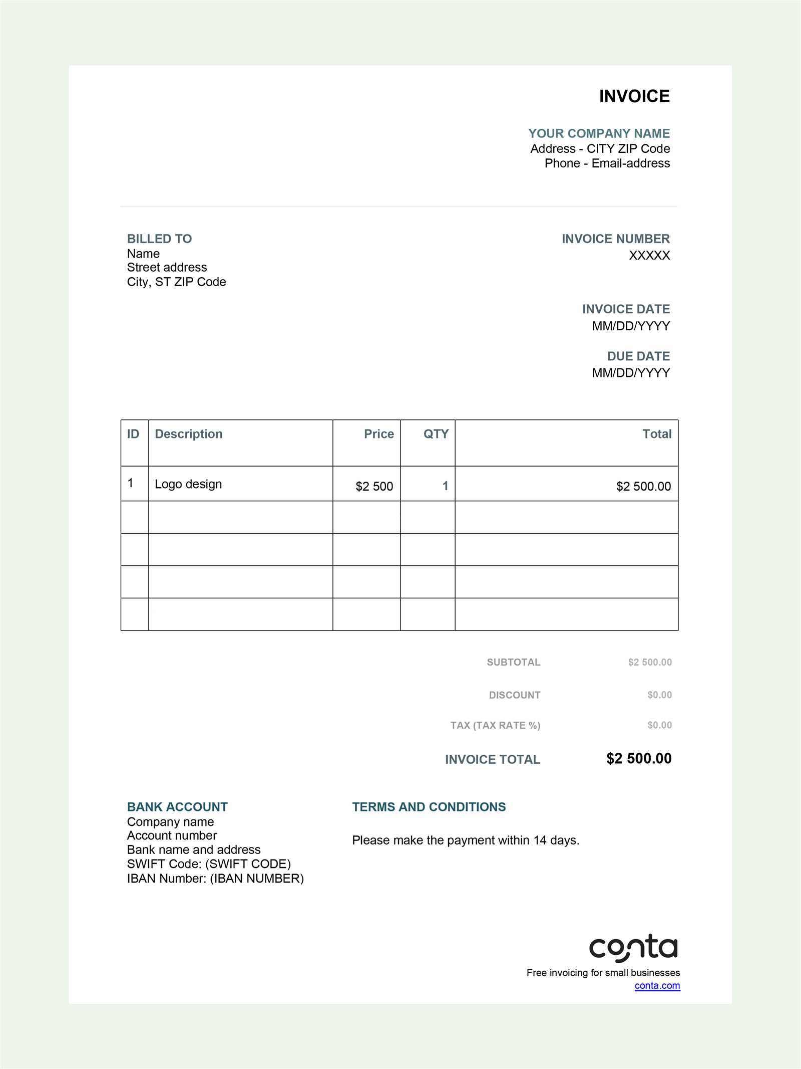 invoice template for self employed