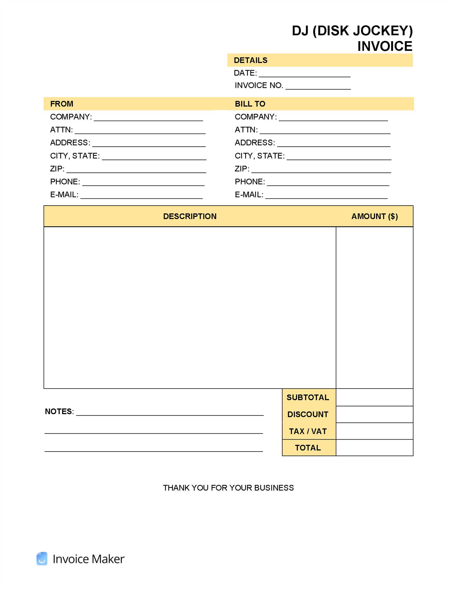 music performance invoice template