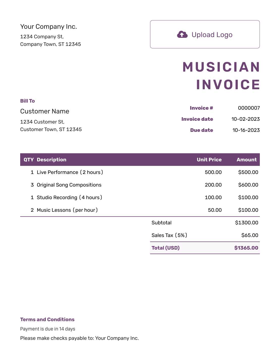 music performance invoice template