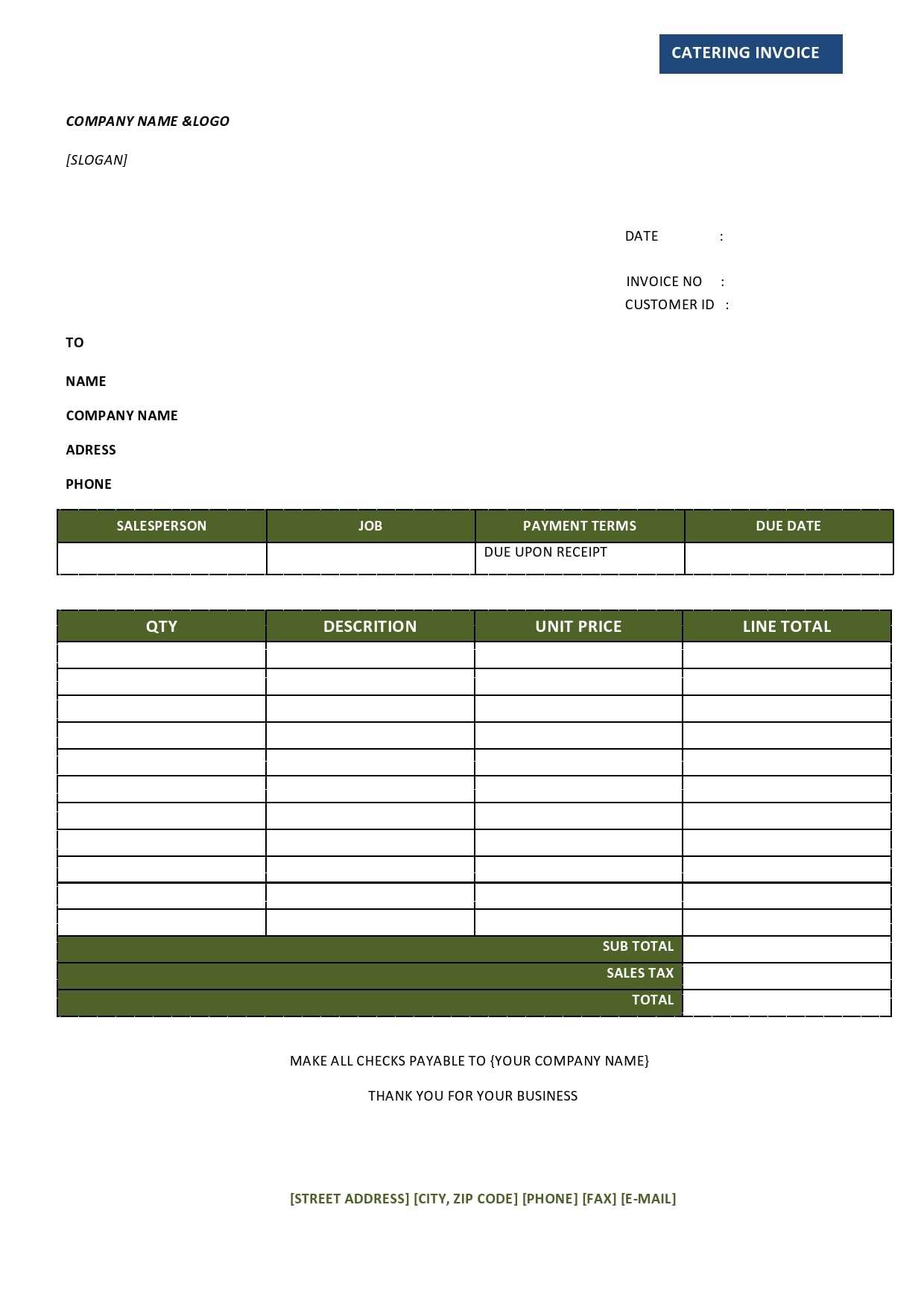 food invoice template word