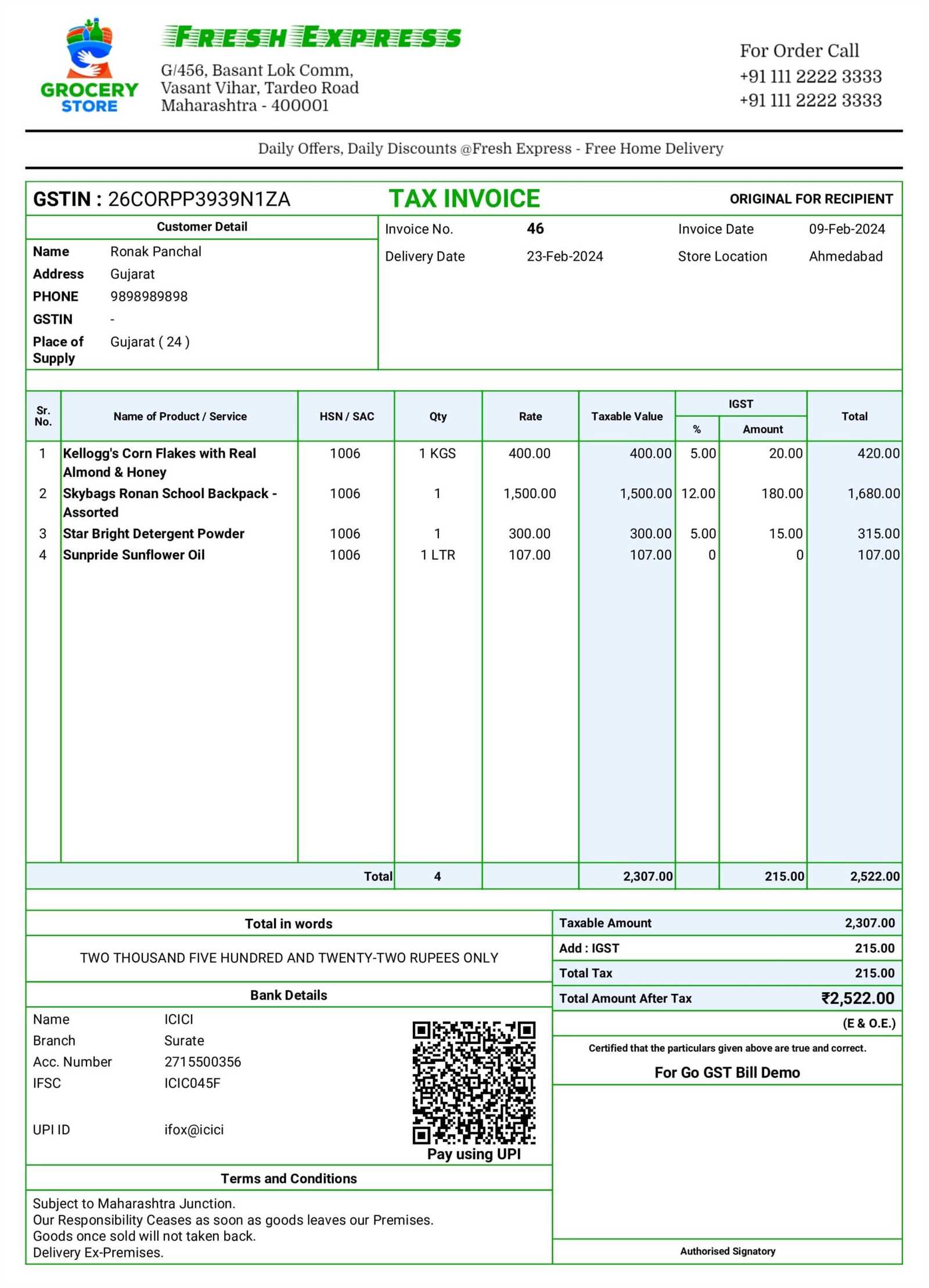 grocery store invoice template