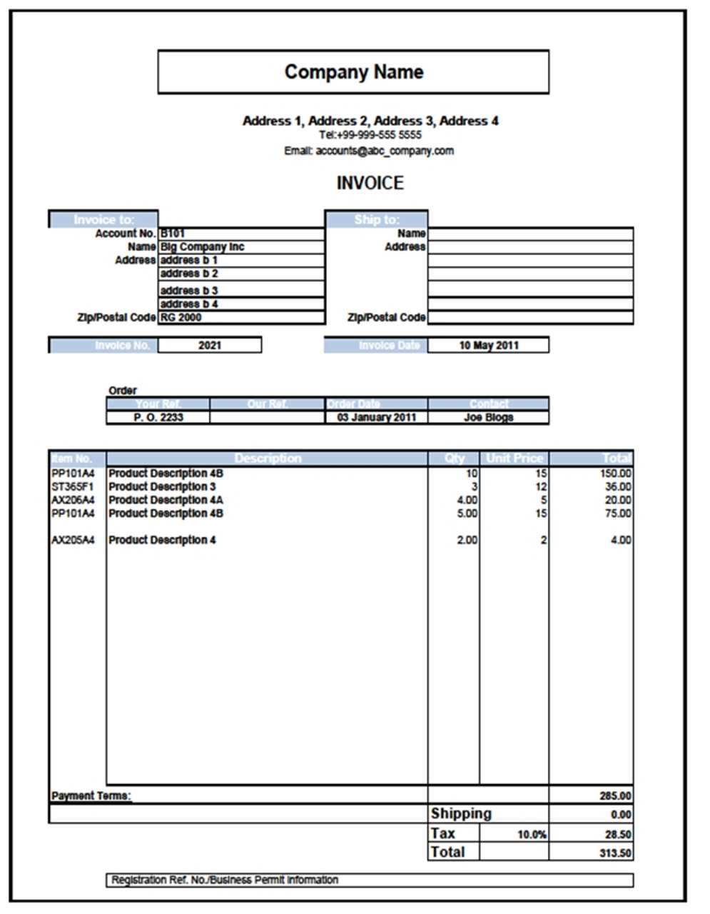 microsoft office excel invoice template