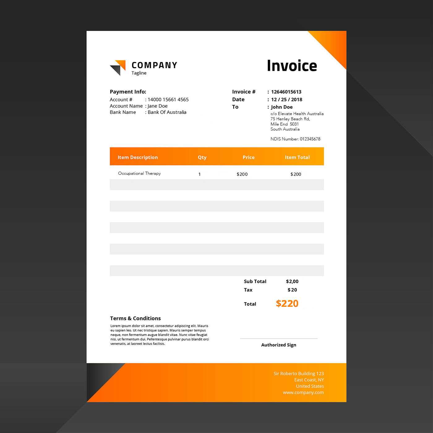 ndis invoice template