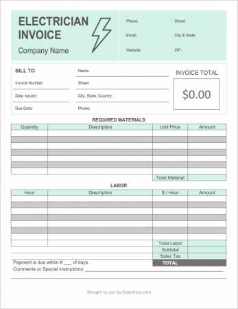 electrical invoice template excel