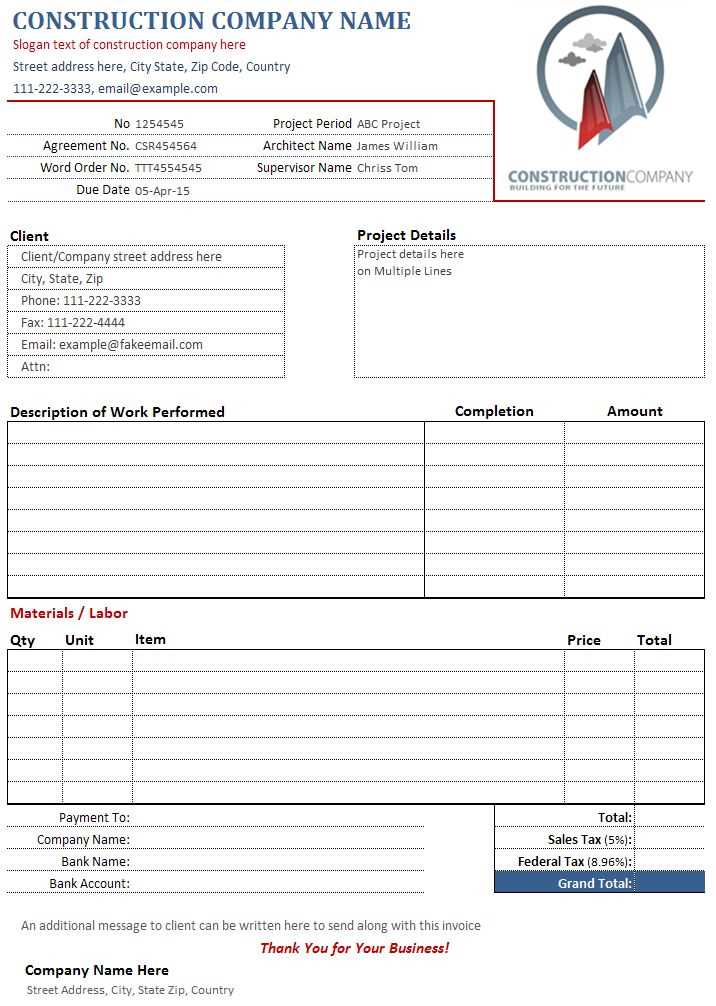 invoice construction template