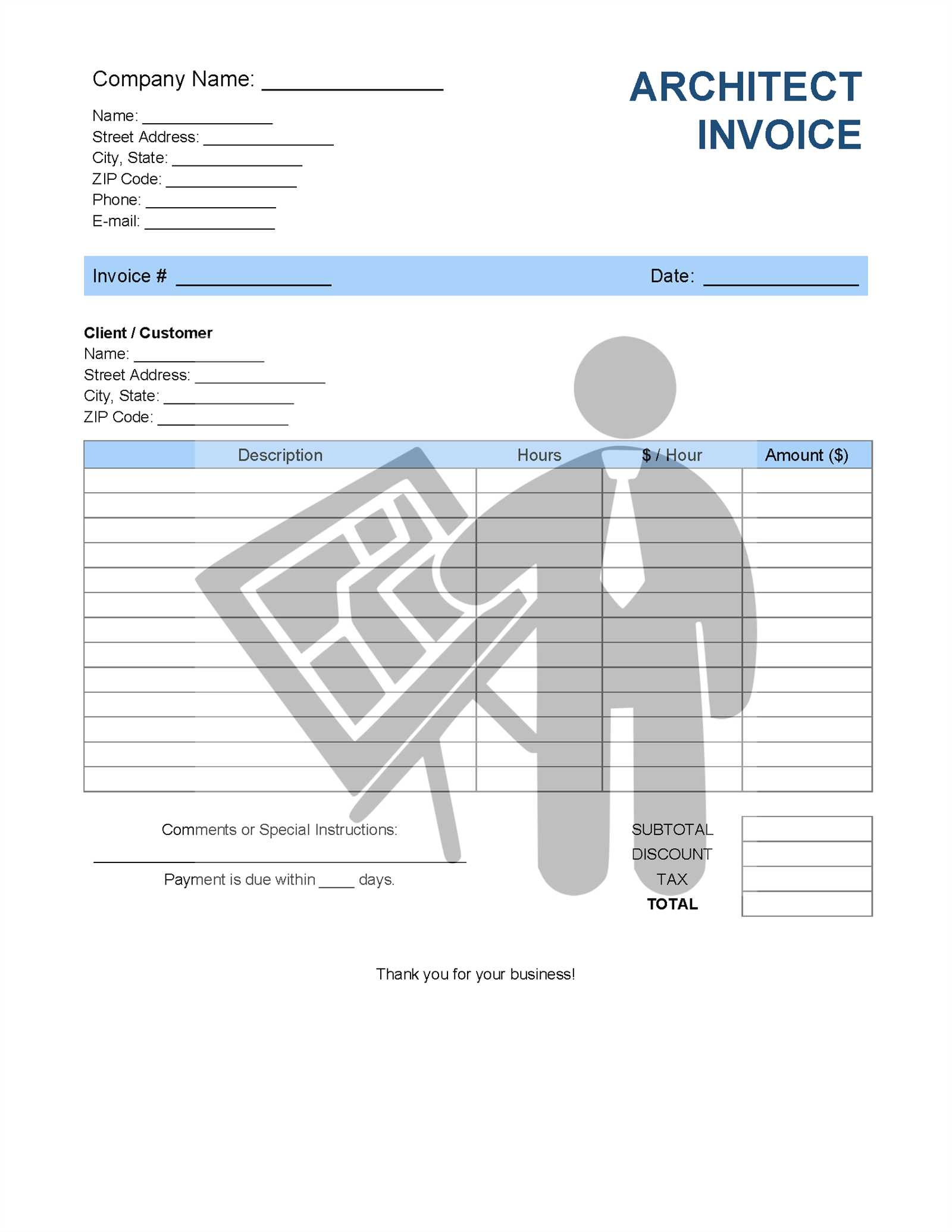 architect invoice template excel