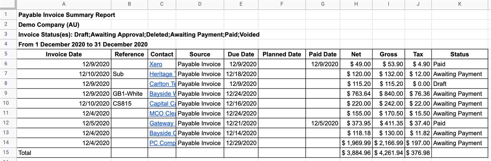 xero invoice template download