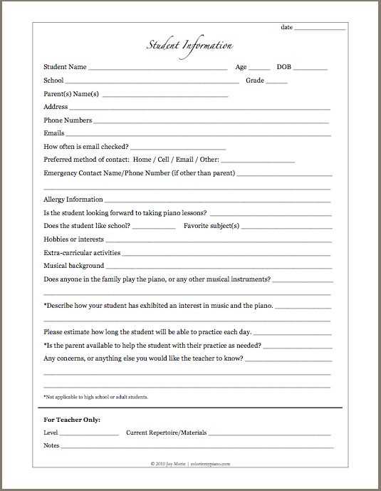 piano teacher invoice template