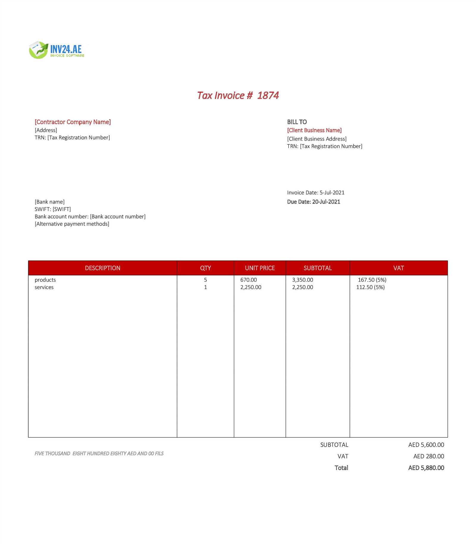 contractor invoice template excel