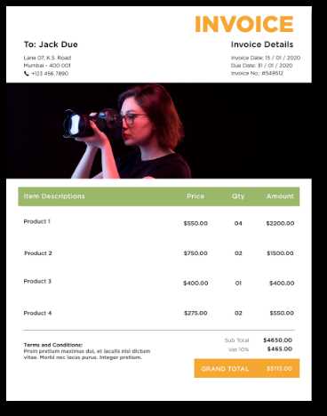 photography billing invoice template