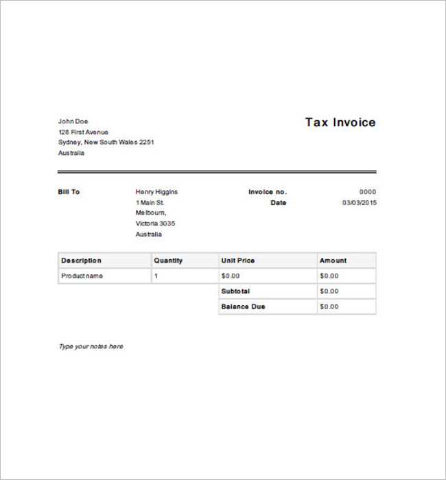 free tax invoice template australia