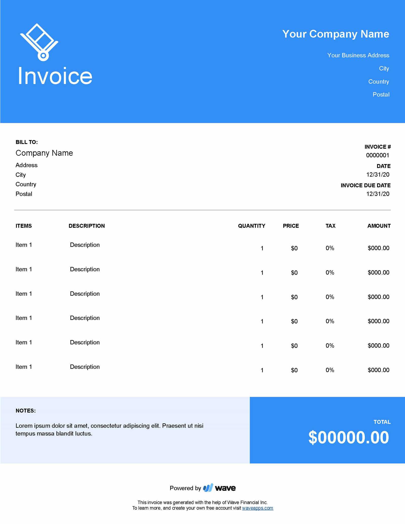 line item invoice template