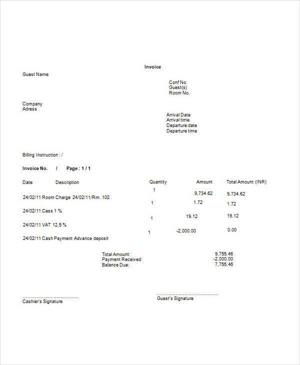 hotel invoice template in excel