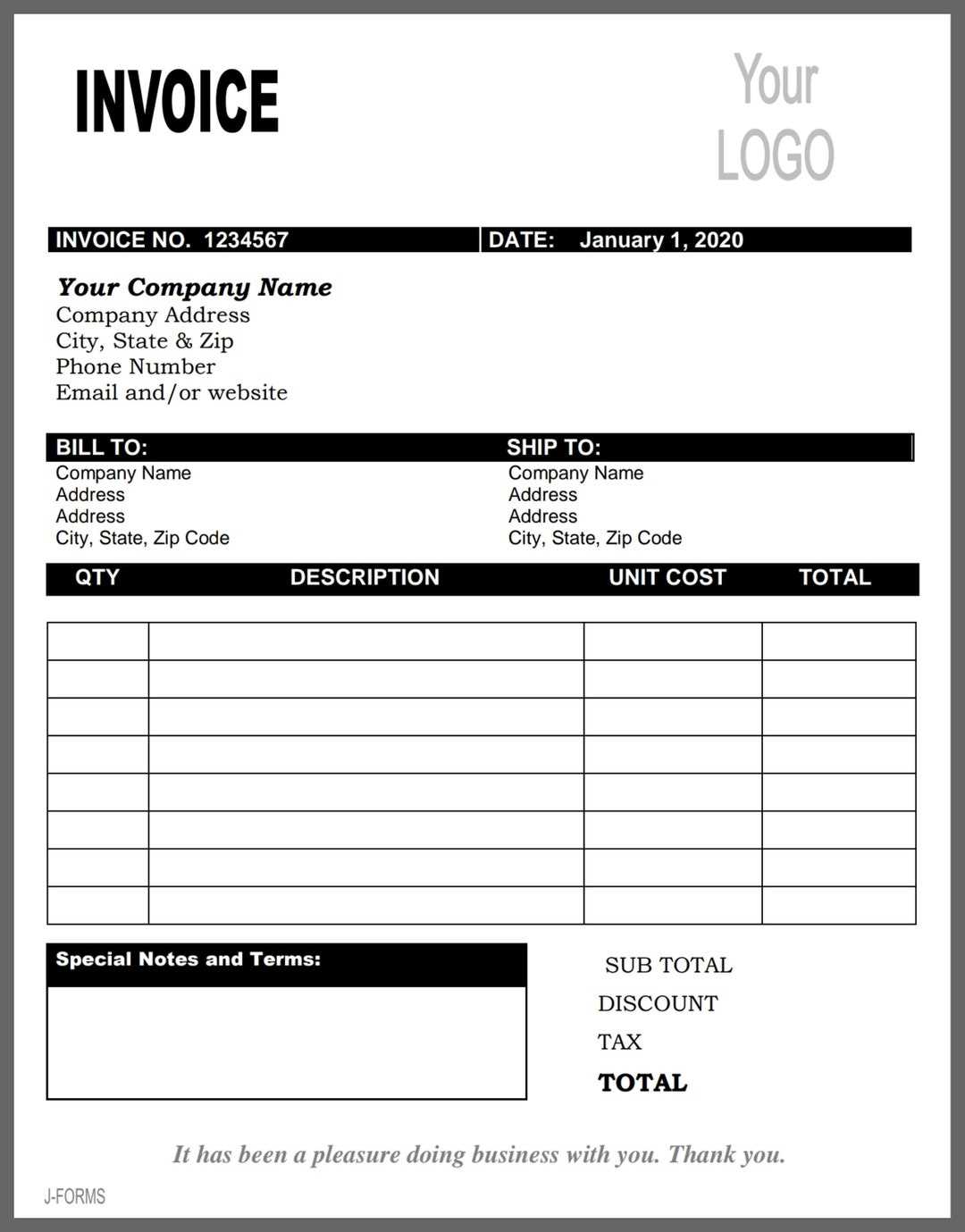 blank invoice template for services