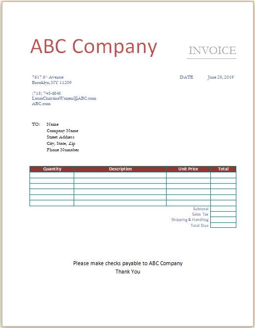 create an invoice template in word