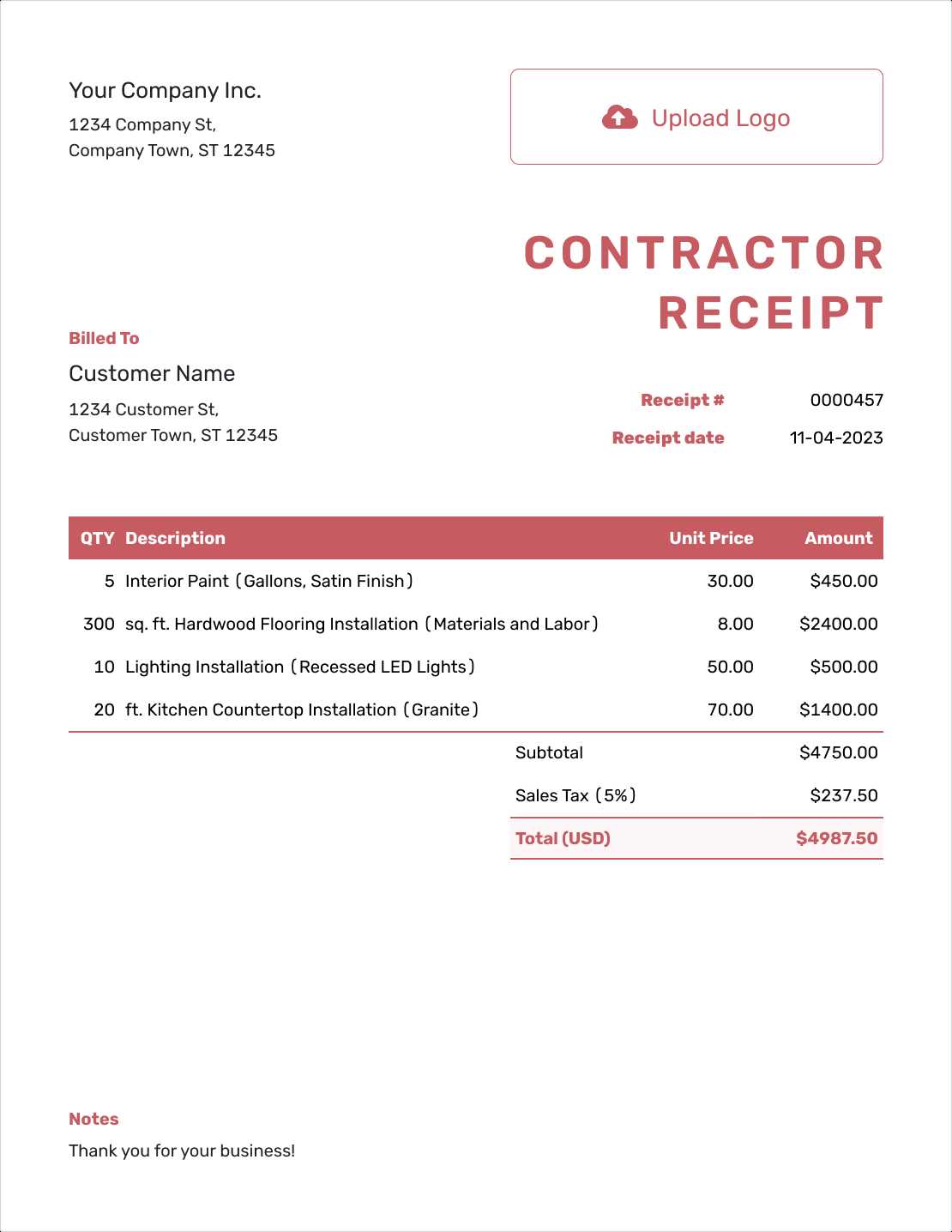 free printable construction invoice template