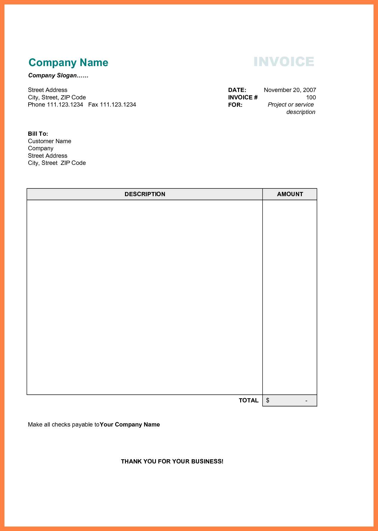 simple printable blank invoice template